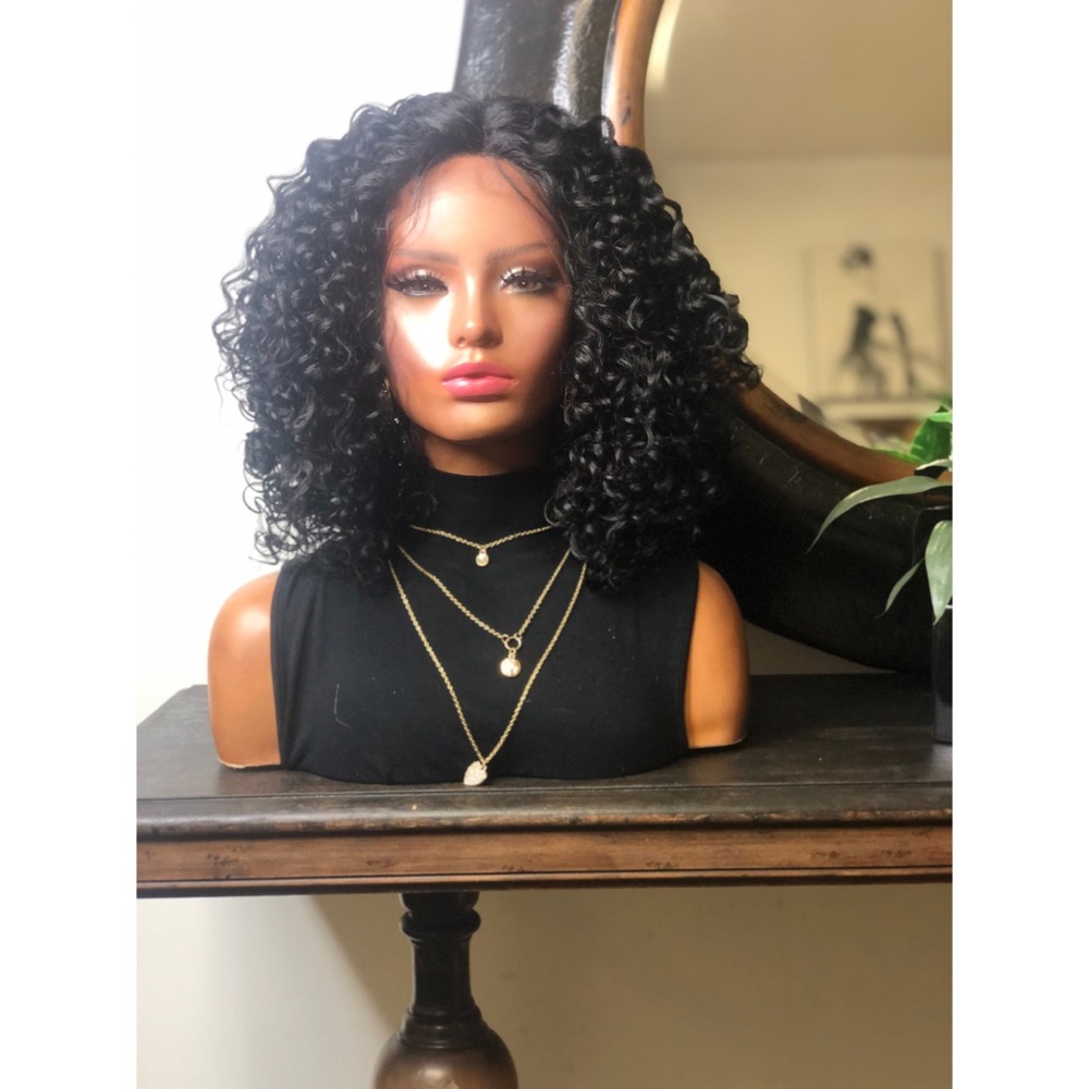 CLEARANCE VEGA|  CURLY SHORT BLACK DEEP PART LACE FRONT WIG